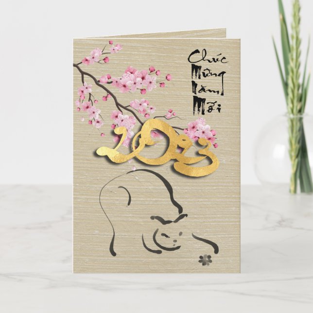 Cartão Blossoms vietnamita Ano Novo do GV Gato (Frente)