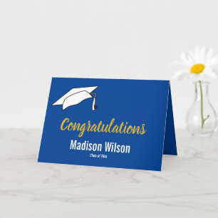 Cartão Blue and White Congratulations Graduation