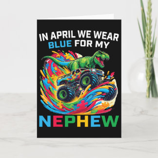 Cartão Blue Autism Awareness Nephew T Rex Monster Truck D