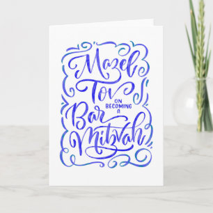 Cartão Blue Bar Mitzvah Hand-lettered Greeting Card