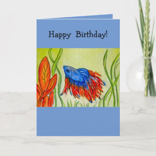 Cartão Blue Betta Fish Watercolor Painting Card
