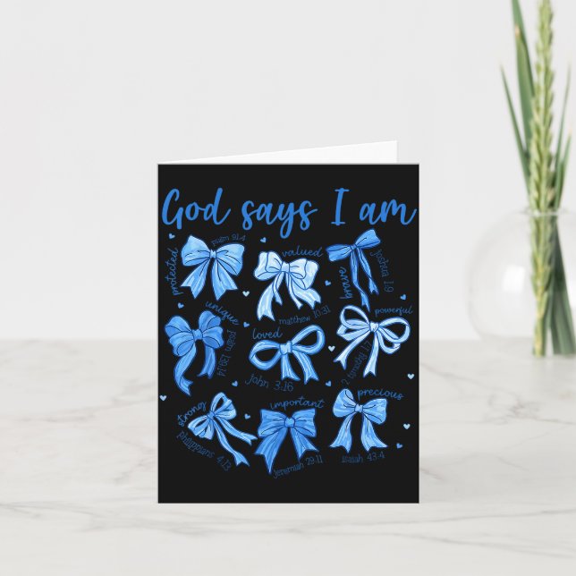 Cartão Blue Bow God Say I Am Christian Girl Women Bible V (Frente)