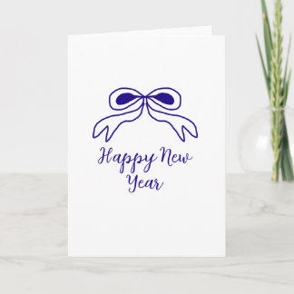 Cartão Blue bow happy new year name date simple minimal