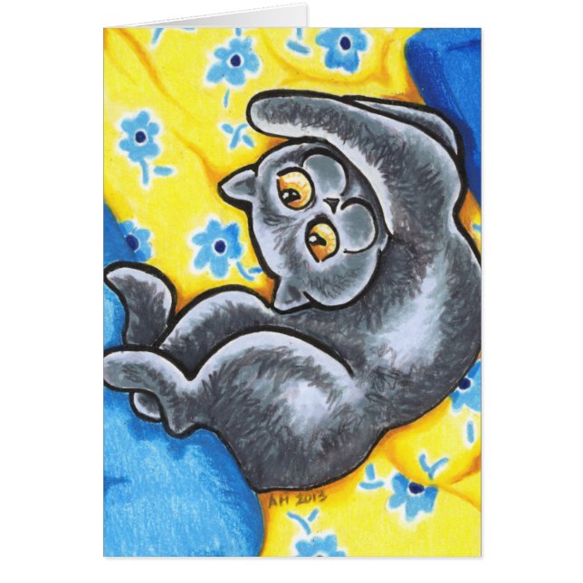 Cartão Blue British Shore Cat Flower Bed (Frente)