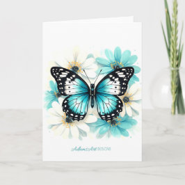 Cartão Blue Butterfly & Aqua Floral Watercolor