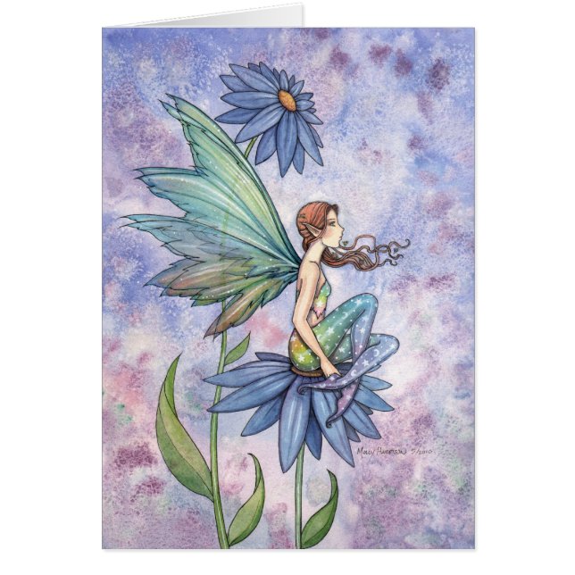 Cartão Blue Daisy Fairy Card por Molly Harrison (Frente)