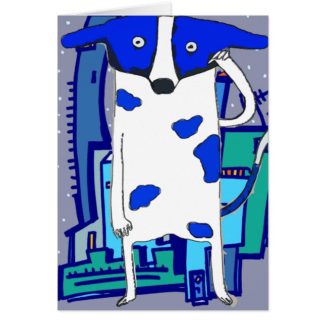 Cartão Blue Dot Dog Invades Earth (Frente)