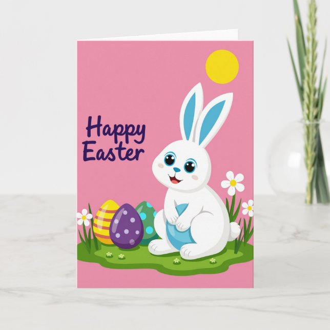 Cartão Blue Egg Bunny Pattern Holiday Card (Frente)