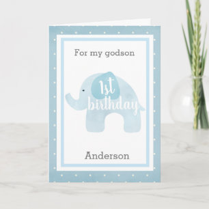 Cartão Blue Elephant 1st Birthday Godson