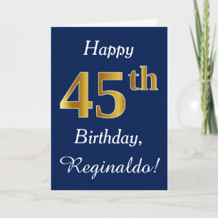 Cartão Blue, Faux Gold 45th Birthday + Custom Name