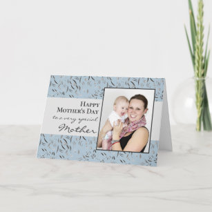 Cartão Blue Floral Photo Happy Mothers Day