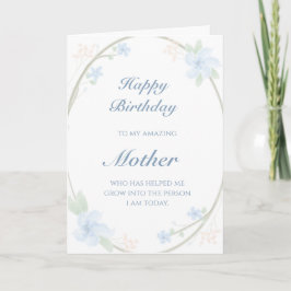 Cartão Blue Floral Wreath Mãe Aniversário
