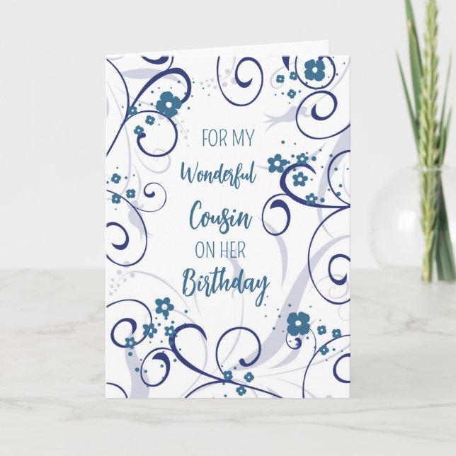 Cartão Blue Flowers Cousin Birthday (Frente)