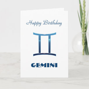 Cartão Blue Gemini Zodiac Signs Birthday Card