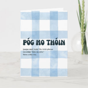 Cartão Blue Gingham irlandês Póg mo thóin