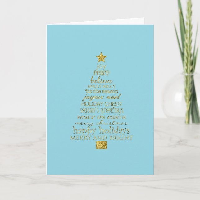 Cartão Blue Gold Glitter Inspirational Christmas Tree (Frente)