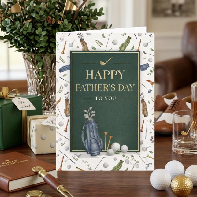 Cartão Blue Green Golf Theme Happy Father's Day (Criador carregado)