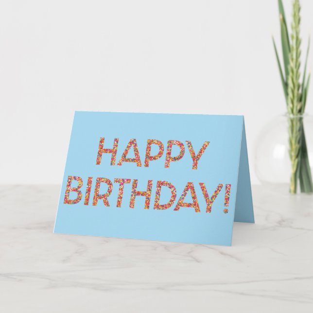 Cartão Blue Happy Birthday Rainbow Sprinkles (Frente)