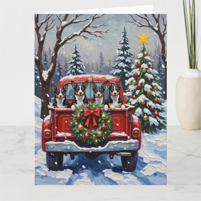 Cartão Blue Heeler Christmas Red Truck Holiday (Frente)