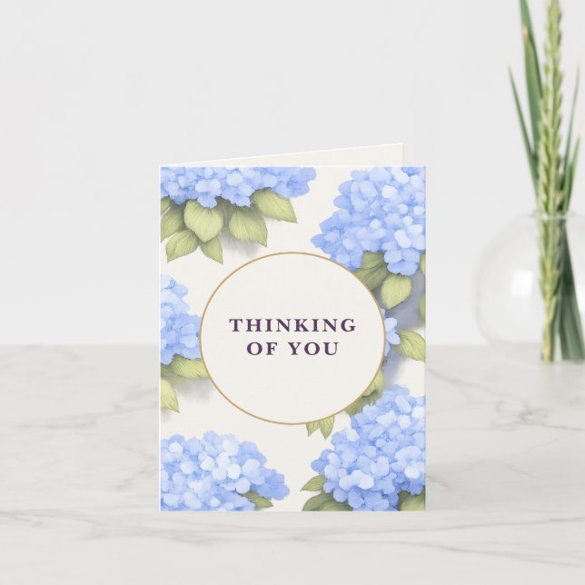 Cartão Blue Hydrangea Floral - Thinking Of You  (Frente)