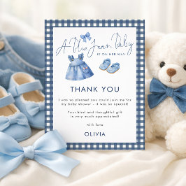 Cartão Blue Jean Gingham Thank You Girl Baby Shower 