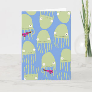 Cartão Blue Jellyfish Playing the Ukulele Greeting Cards