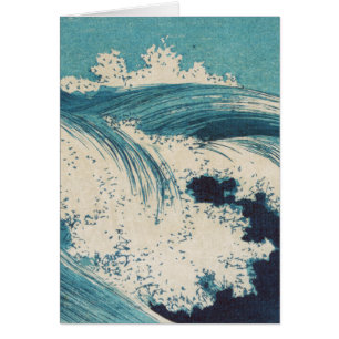Cartão Blue Ocean Waves Woodcut