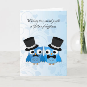 Cartão Blue Owls, Gay Men Wedding Congratulations