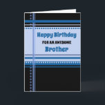 Cartão Blue Retro Brother Birthday<br><div class="desc">Cartão de aniversário para irmão com padrão retrorreflector azul e preto divertido e verso pensativo.</div>