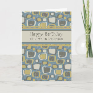 Cartão Blue Retro Stepdad Birthday