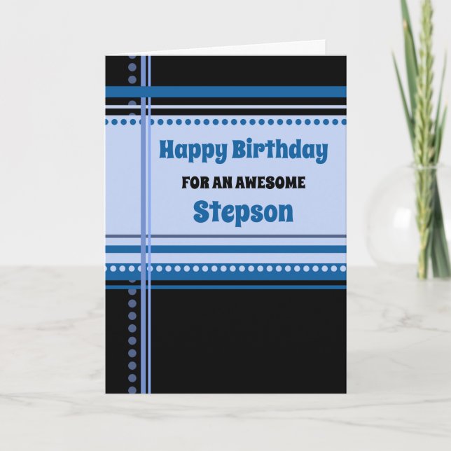 Cartão Blue Retro Stepson Birthday (Frente)