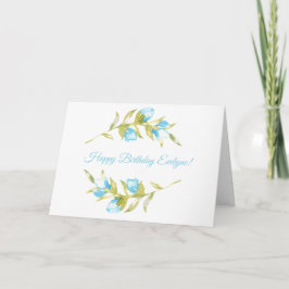 Cartão Blue Rosebud Stems Watercolor Birthday Card