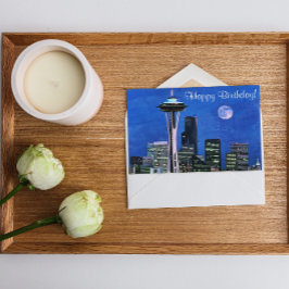 Cartão Blue Seattle Skyline Happy Birday