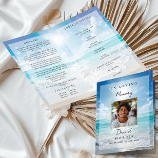 Cartão Blue Sky Photo Memorial Funeral Program 