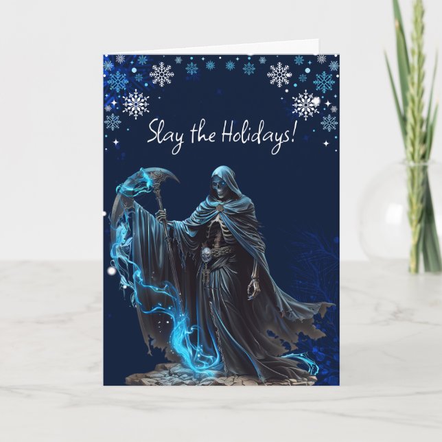 Cartão Blue Snowflake Grim Reaper Engraçado Natal (Frente)