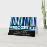 Cartão Blue Stripes Son em Lei Aniversário<br><div class="desc">Cartão de aniversário para filho com padrão de listras azuis e verso pensativo.</div>