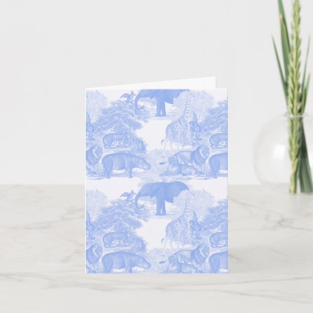 Cartão Blue Toile Selgle Animais Safari Chinoiserie (Frente)