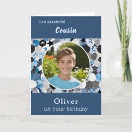 Cartão Blue Trendy Modern Cousin Birthday Custom Photo