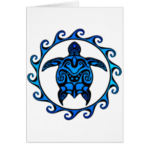 Cartão Blue Tribal Turtle Sun