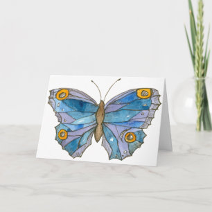 Cartão Blue Watercolor Butterfly Feliz Aniversário