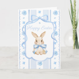 Cartão Blue Watercolor Cottage Bow Bunny Easter Greeting