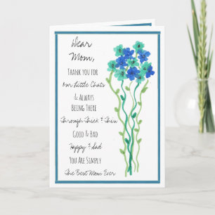 Cartão Blue Watercolor Flowers Feliz Aniversário Mãe