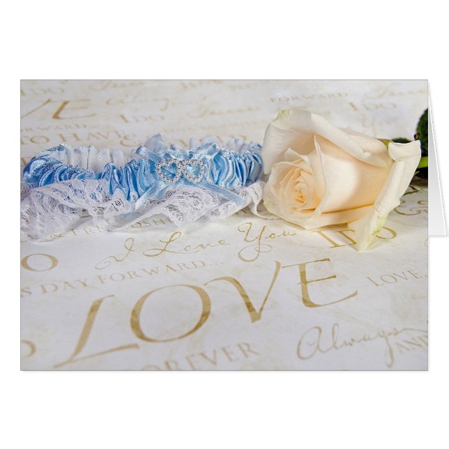 Cartão Blue Wedding Garter e Rosa (Frente Horizontal)