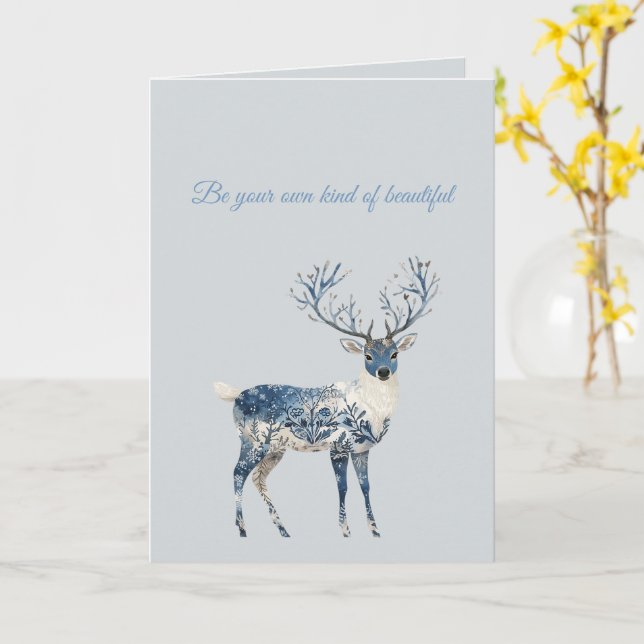 Cartão Blue White Chic Deer Birthday (Flor Amarela)
