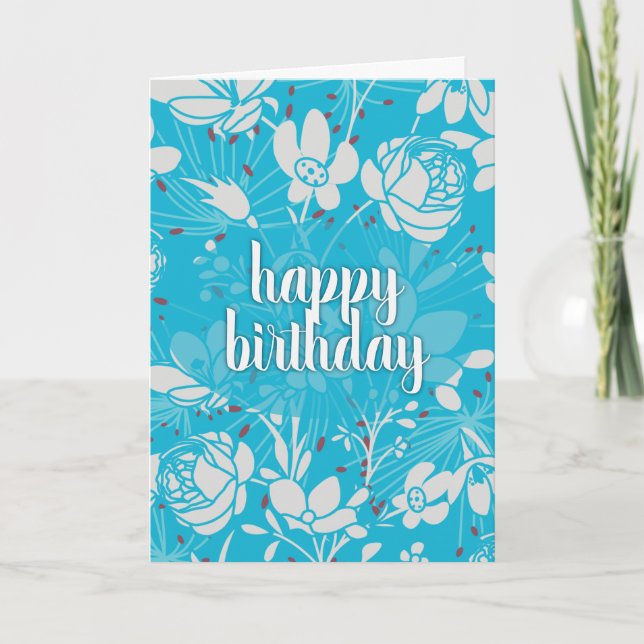 Cartão Blue & White Floral Birthday (Frente)