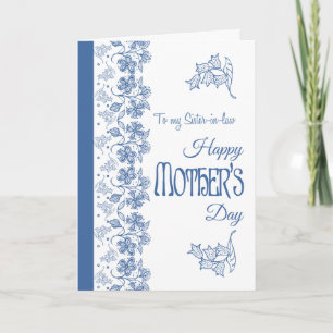 Cartão Blue White Floral Dia de as mães Card Sister-in-la