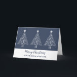 Cartão Blue White Trees Sister Feliz Natal<br><div class="desc">Feliz Natal para a placa irmã em azul marinho moderno com ilustrações de árvore de natal ornamentado.</div>