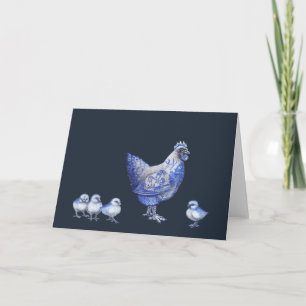 Cartão Blue Willow Hen and Chicks Greeting Card