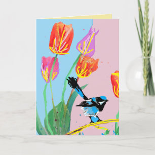 Cartão Blue Wren Australian wrends Birthday Card