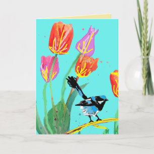 Cartão Blue Wren Australian wrends Birthday Card